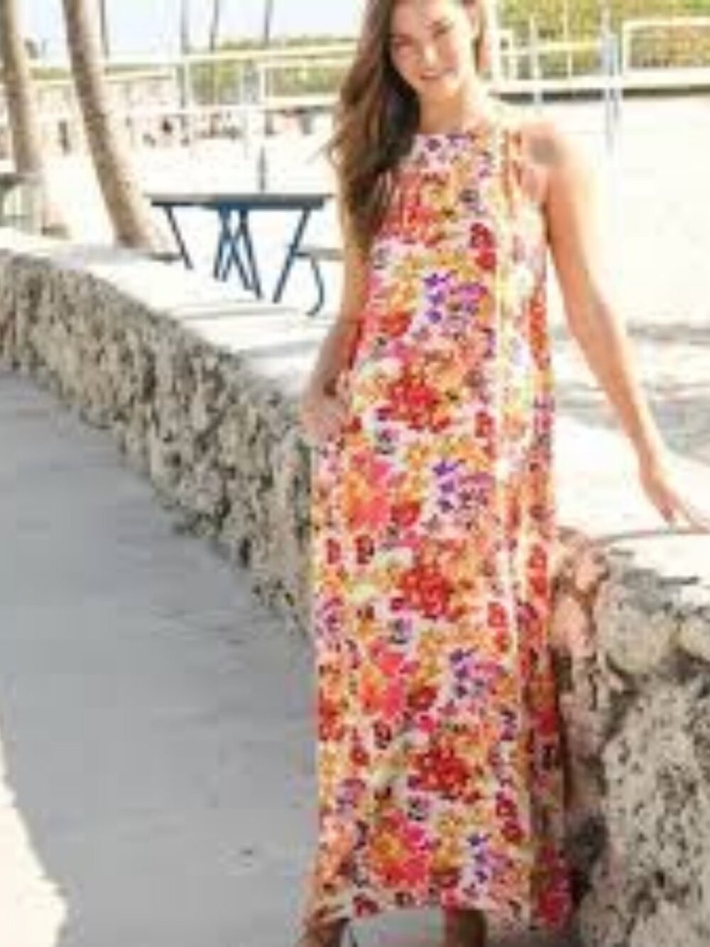 Natural Life Katie Floral Maxi Dress Pink Orange White Accents Size Medium